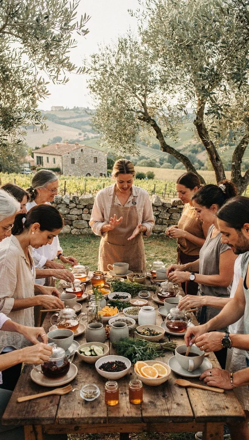 Fase di filtraggio del tè in un colino sopra una tazza bianca.